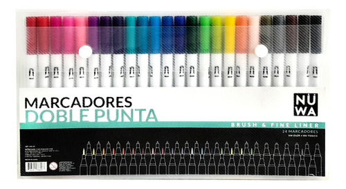 Marcadores Doble Punta X 24, Punta Fina Y Punta Pincel 13708