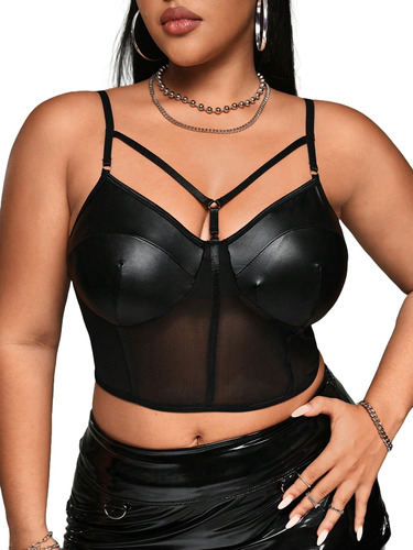 Shein Icon Crop Top Bustier Negro Plus Size