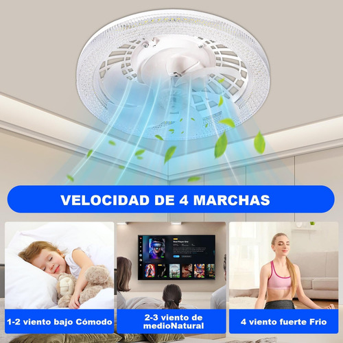 12 Pulgadas Lámpara Con Ventilador Techo 7 Aspas 34w Control Remoto, Ventilador De Techo Genérica W466 Turbo Con 5 Palas De Plástico Color Blanco 50cm De Diámetro 127v