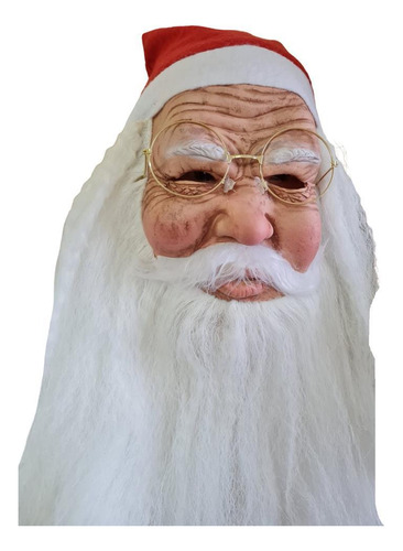Máscara De Papai Noel Realista De Látex Com Barba Óculos