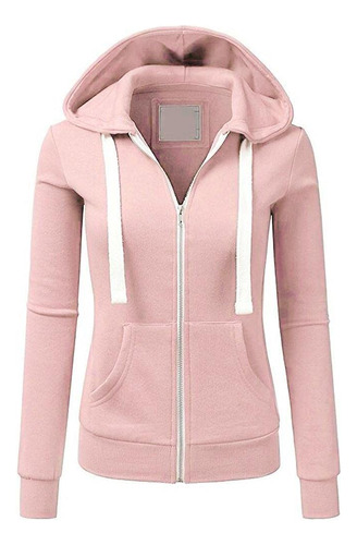 Capucha Para Mujer Sudadera Manga Larga Color Liso Chaqueta