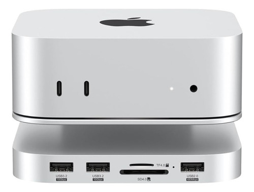 Hub Usb C Stand Case Ssd Nvme 10 Gbps P/ Mac Mini M4 Prateado