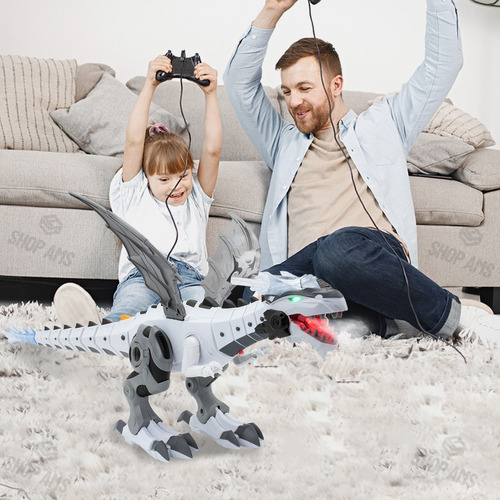 Dragão Robô Brinquedo Dinossauro Anda Bate Asas Solta Fumaça Cor Branco