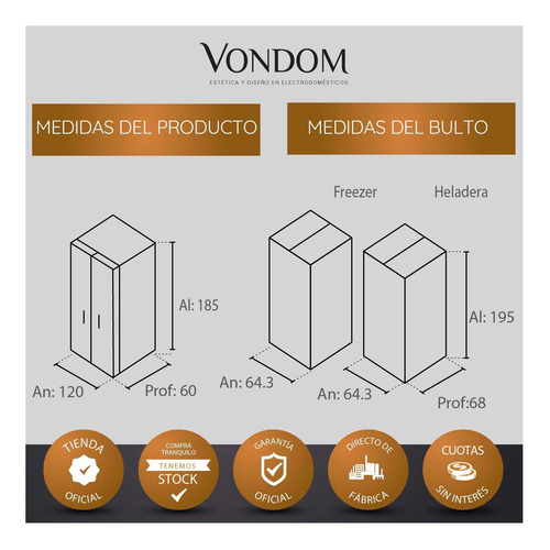 Vondom Platinum Heladera 360l + Freezer 267l Side By Side