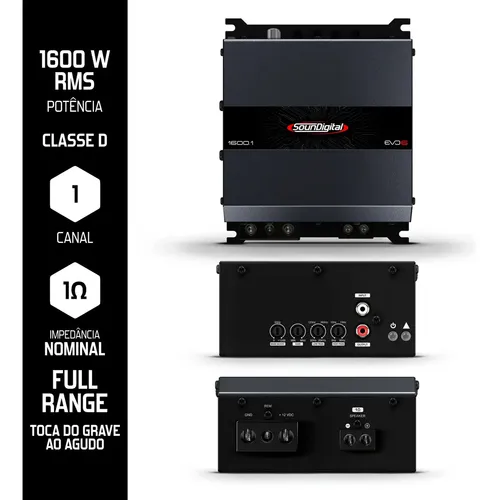 Módulo Soundigital 1600.1 Evo6 1 Ohm 1 Canal Sd1600.1 Cinza-escuro