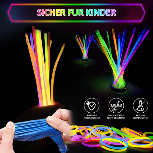 200 Pcs Pulseras Neon para Fiestas 100 Pulseras Neón Fosforescentes Y 100 Globos Fluorescentes Juego de Palos de luz para Fiesta, Navidad, Boda, Cumpleaños, Espectáculo
