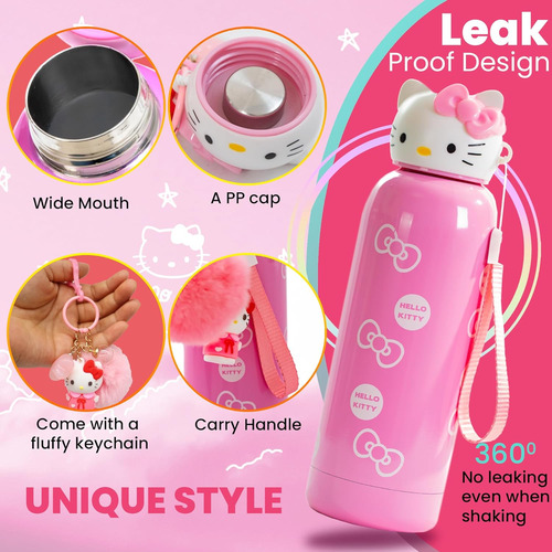 Botella Infantil Termica De Hello Kitty Rosa Con Llavero