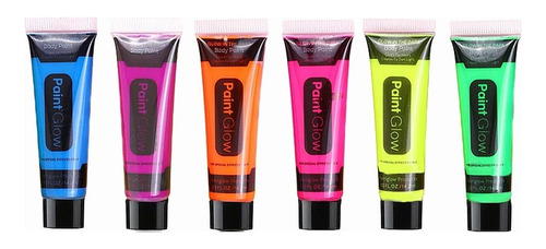6 Pintura Neon Glow Fiesta Maquillaje Glow In The Dark 25 Ml
