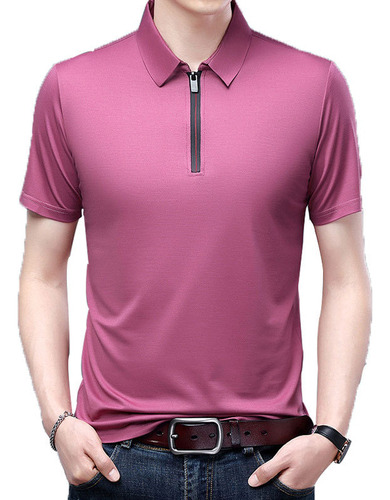 Playera De Seda Con Cremallera Para Hombre Polos Casual Cam2