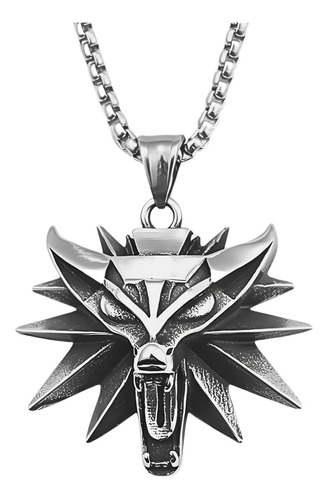 Collar The Witcher Lobo Color Plata Acero Inoxidable Hombre