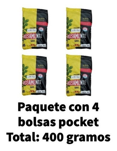 Pack De 4 Bolsas De Yerba Mate Suave Pocket Rosamonte 100gr