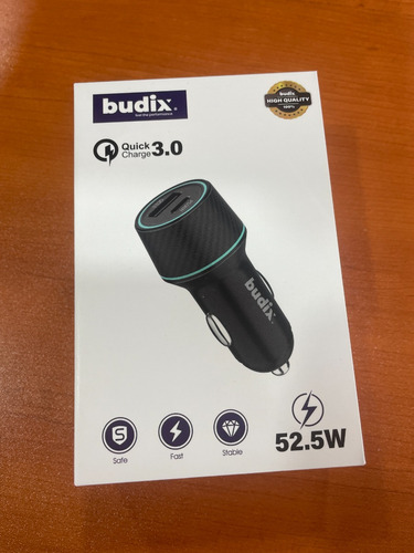 Imagen 3 de 3 de Cargador De Auto Budix 52.5w Carga Ultra Rapida Tipo C + Usb