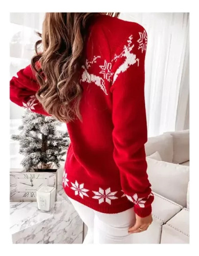 Suéter Con Cuello Puesto O Cómodo Estampado Navideño