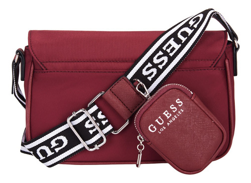 Bolsa tiracolo Guess NL908269-WIN com aba, design de plástico vermelho liso, alças vermelhas e hardware de níquel