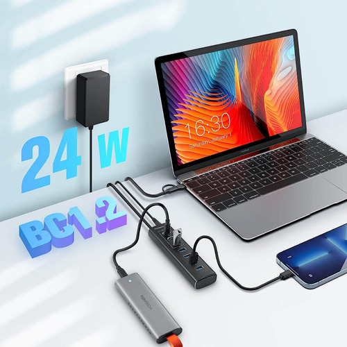 Concentrador Usb Con Alimentación 7 Puertos 10gbps Rsh-a107c