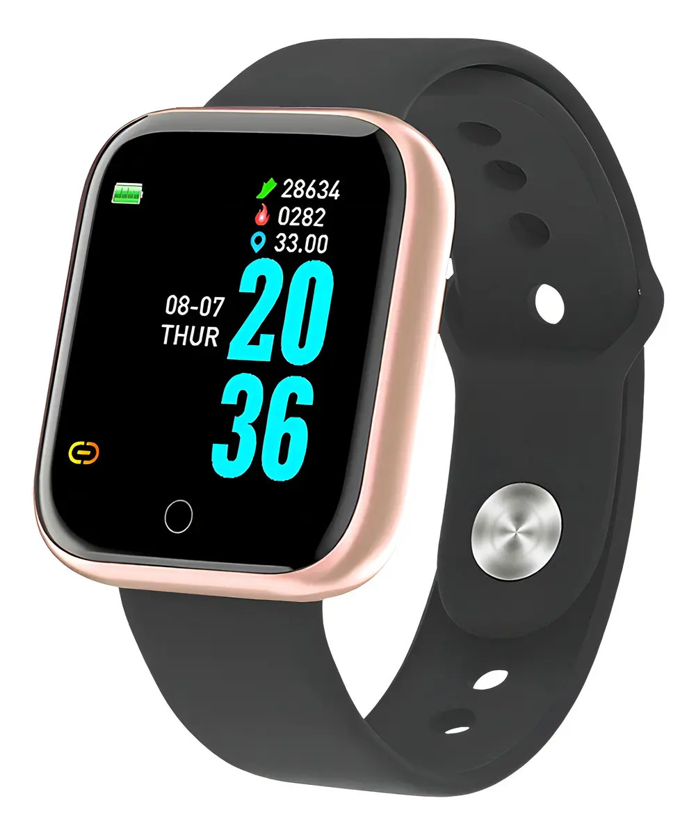 Smartwatch D20/y68 Dourado Pulseira Preta Monitor Caixa Branco Pulseira Preto