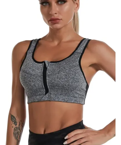 Crop Top Deportivo Ajustable Con Cremallera - Gris Ref. 2070