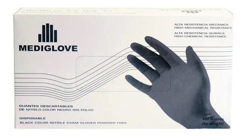 Imagen 2 de 8 de Guantes De Nitrilo Negro Mediglove X100u Reforzado Talle L