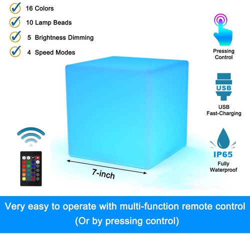 Loftek Cubo Luz Led Rgb Con Control Resiste Salpicaduras 