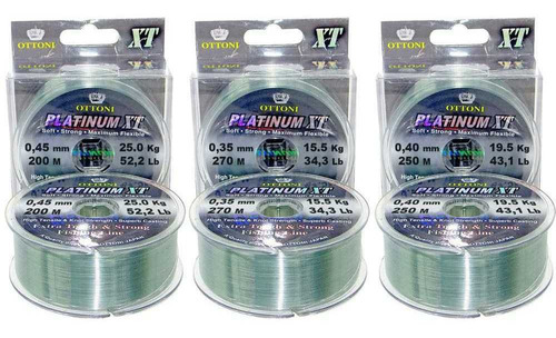 Kit Linha Monofilamento Platinum Xt Box 0,35 + 0,40 + 0,45mm