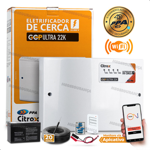 Kit Cerca Elétrica Wifi Ppa Ultra 22k 20m Cabo Alta Bateria