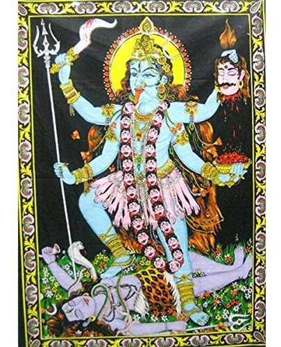 Diosa Kali Hindu Diosa Lentejuelas Batik Algodon Tapiz Par