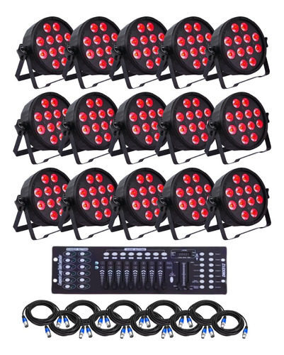 Kit 20 Canhao 12 Leds 18w Rgbw Uv + Mesa Dmx + Cabos 10m