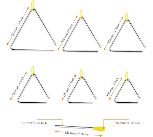 Juego De 6 Instrumentos De Triángulo Musical, 4, 5, 6, 7, 8,