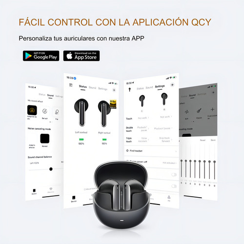 Audífonos Inalámbricos Qcy Ailybuds Pro Anc, 30 Horas De Batería, Hi-res, Bluetooth 5.3, 6 Micrófonos, Cancelación Activa De Ruido, Modo Transparencia, Conexión Multipunto, Color Negro
