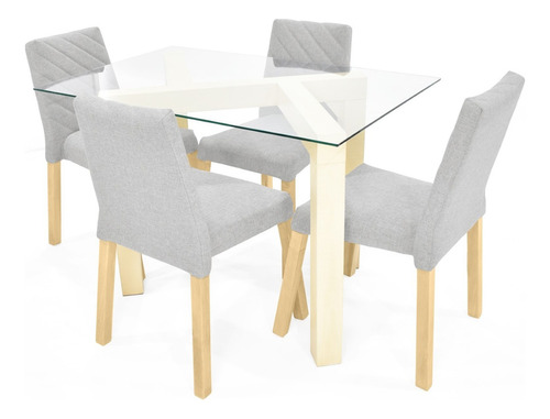 Set Comedor Beirut Miel Con 4 Sillas Cataluña Color Plata