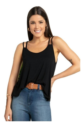 Imagem 1 de 5 de Blusa Feminina Alças Duplas Soltinha Com Decote Redondo