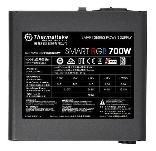 Thermaltake Technology Smart RGB Series SPR-700AH2NK-1 700 W - Black - 100V/240V