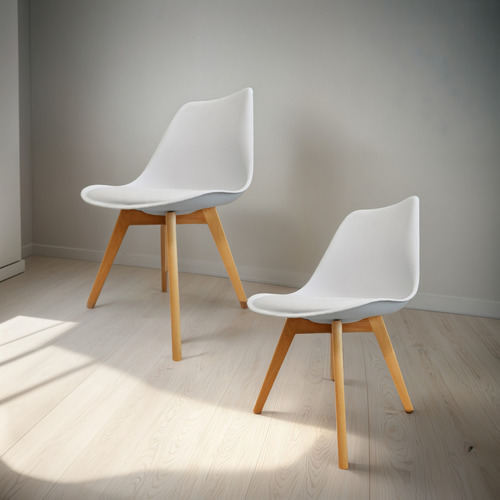 Set 2 Sillas De Comedor Tulip Patas De Madera Asiento Colcho Estructura De La Silla Blanco