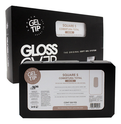Gel Tips Uñas Postizas Square S Skin Gloss Over Caja 550pz