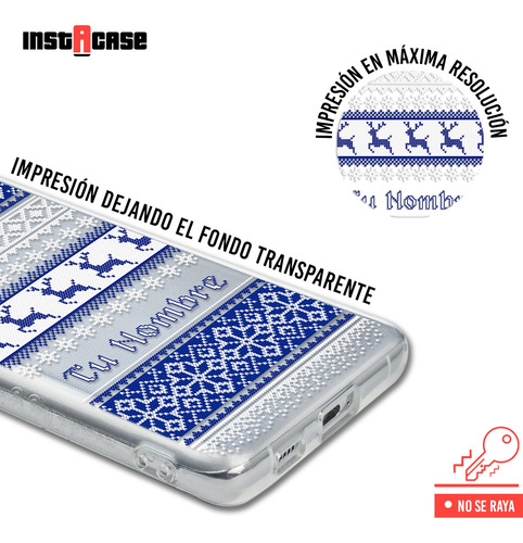 Funda Para Motorola Ugly Sweater Navideño Azul Con Tu Nombre