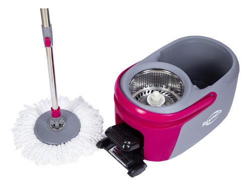 Gira Mop Trapeador Microfibra Y Cubeta + 2 Repuesto Reynera Color Magenta