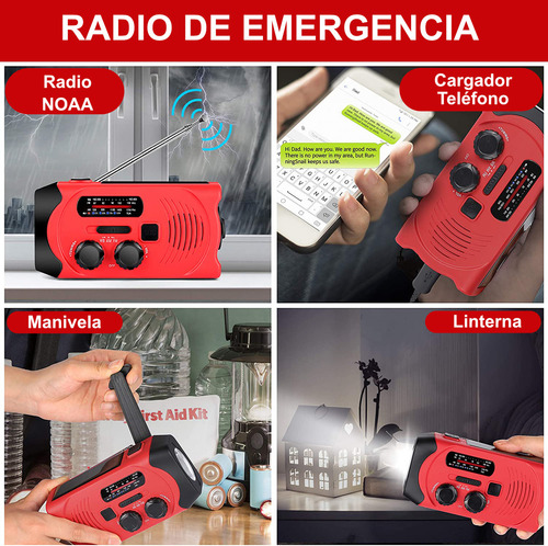 Radio Solar Emergencia Portatil Recargable Powerbank Luz Led Color Rojo