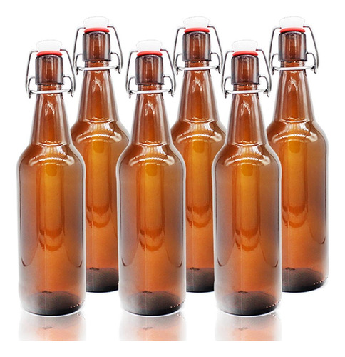 12 Botellas De Vidrio Ambar + Tapón Mecánico 500ml