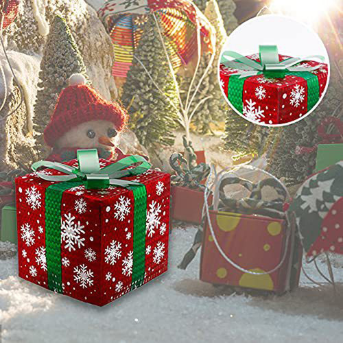 Caja Decorativa Navideña Luminosa De Hierro P, 3 Unidades, S