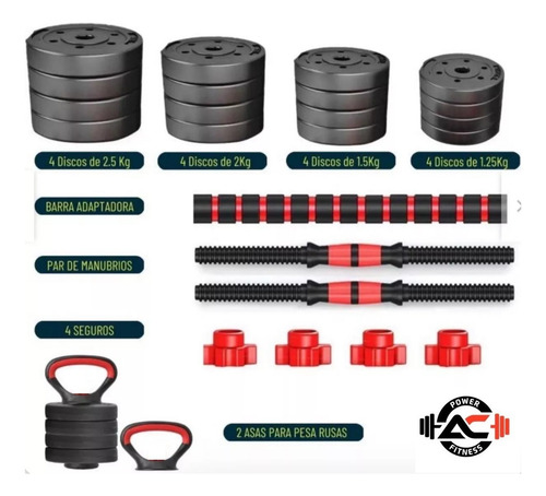 Imagen 2 de 6 de Pesas 30kg Set Convertible A Barra Y Pesa Rusa Importado