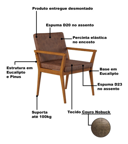 Poltrona Tip Com Base De Madeira No Nobuck Marrom