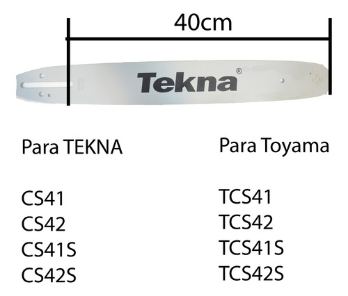 Sabre Barra Facão Motosserra Tekna Toyama Cs41 Cs42 16 Poleg