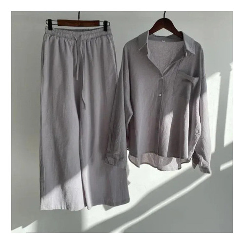 Conjunto De Dos Piezas De Lino Y Algodón Para Mujer