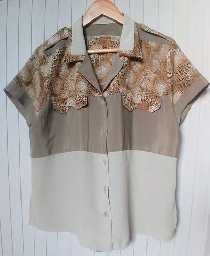 Camisa Combinada Animal Print Vintage Talle L Xl Impecable