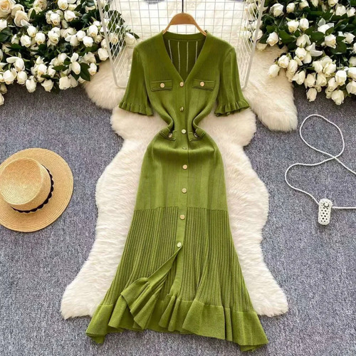 Vestido De Punto Vestidos Cortos De Viscosa Con Cuello En V