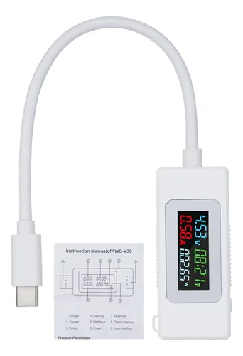 SunnyOcean Testeur USB-C Multimètre Numérique – PD 4-30V 0-12A 360W, Voltmètre Puissance Temps Réel Écran Couleur