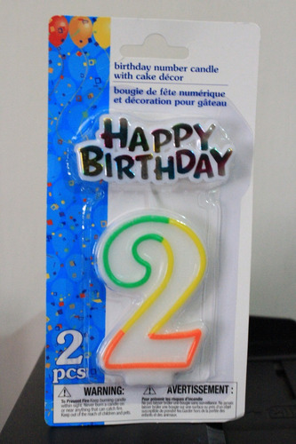 Vela De Cumpleaños Happy Birthday  2 Años Importada