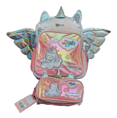 Mochila De  Primaria De Unicornio Con Alas +lapicera 