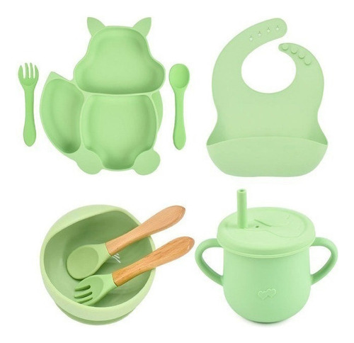 Set Plato Vaso Bowl Babero Para Comida Bebé De Silicona 8pc