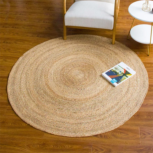 Alfombra Redonda De Rattan Grande Sala De Estar Dormitorio Diseño De La Tela Beige